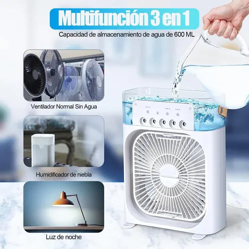 Ventilador 3 en 1, climatizador portátil con luz LED nocturna