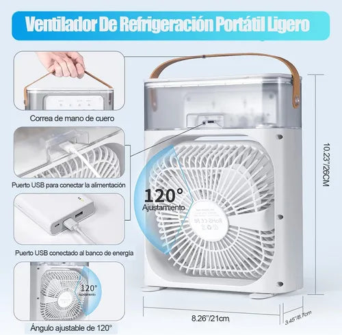 Ventilador 3 en 1, climatizador portátil con luz LED nocturna