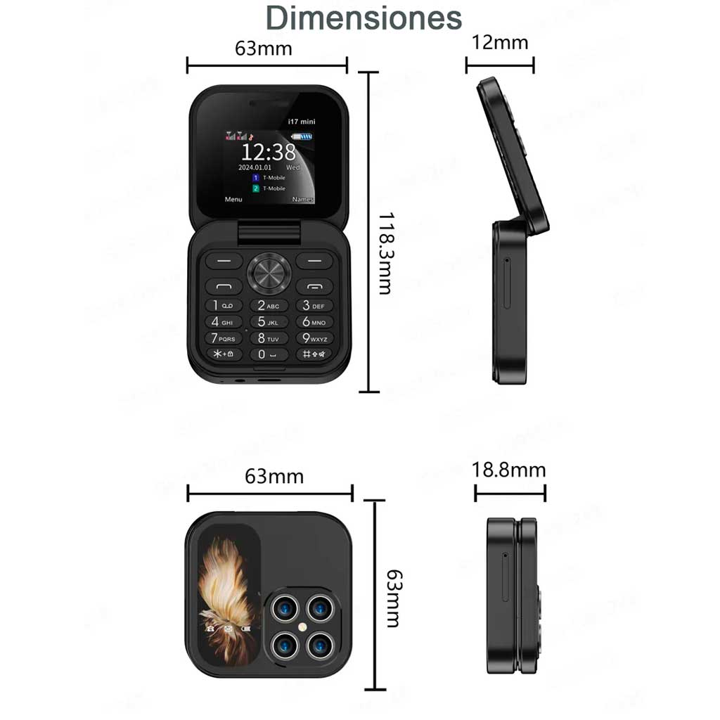Mini teléfono plegable i17: compacto, emocional y al alcance