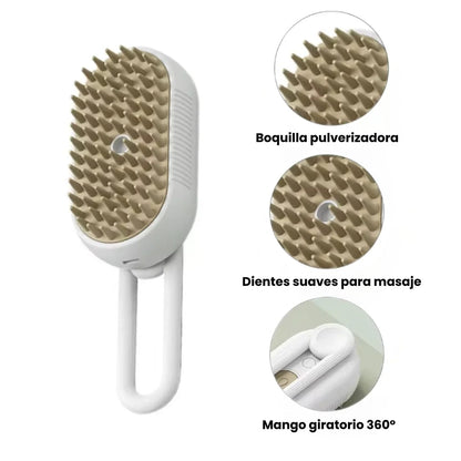 Cepillo de vapor 3 en 1 suave para pelaje limpio y brillante – cuidado sin tirones