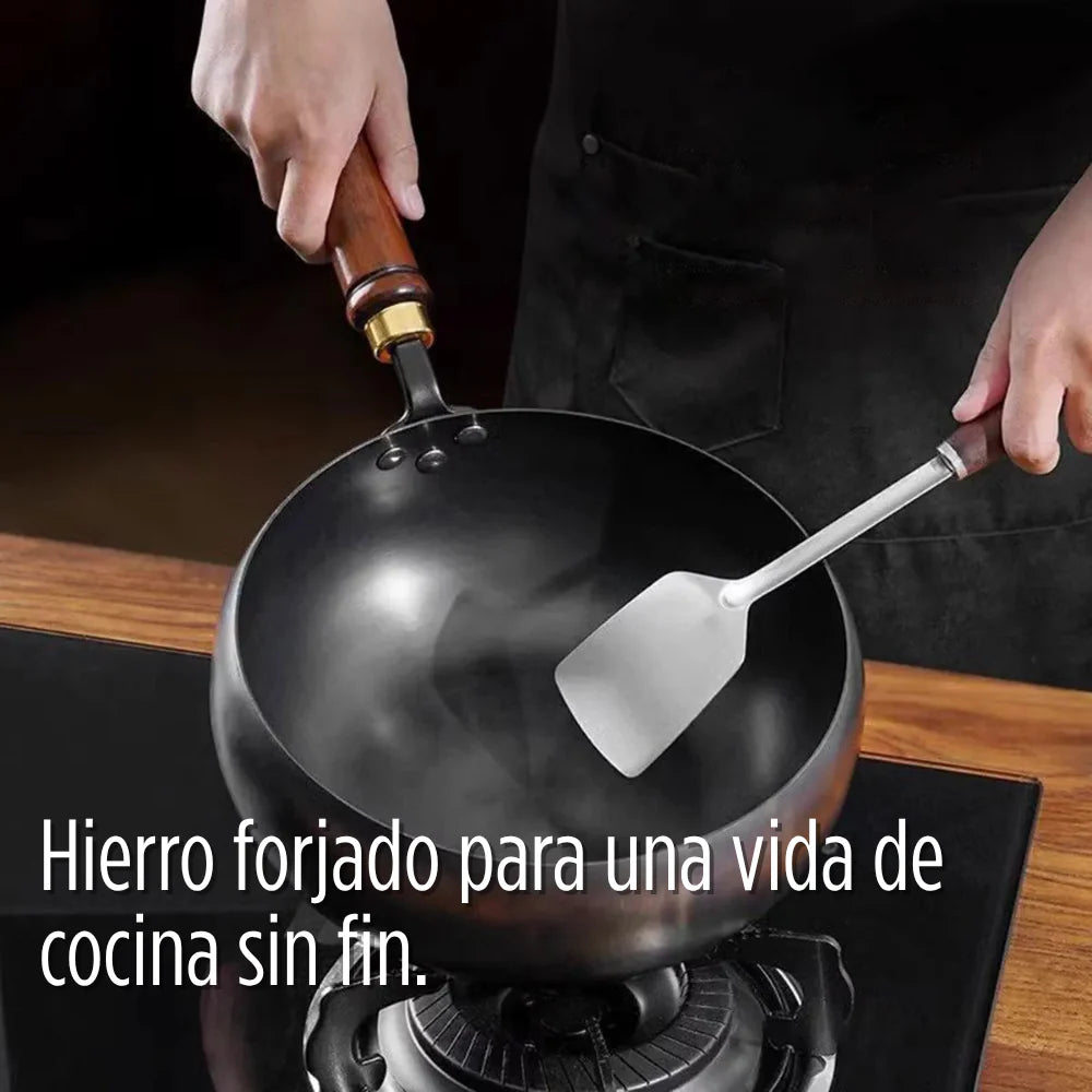 Olla Wok Antiadherente de Hierro Forjado