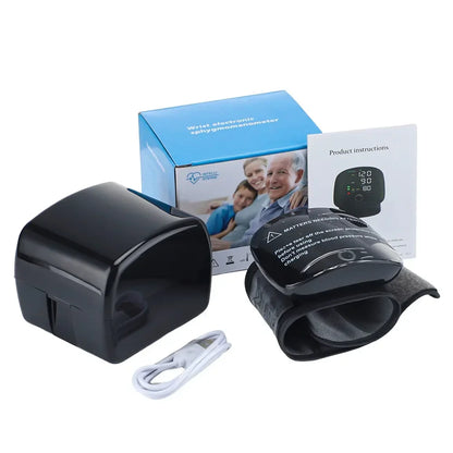 Monitor de presión arterial de muñeca con voz recargable