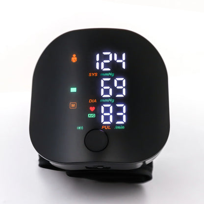 Monitor de presión arterial de muñeca con voz recargable