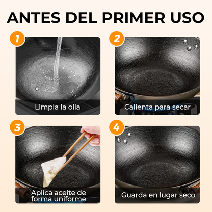 Olla Wok Antiadherente de Hierro Forjado